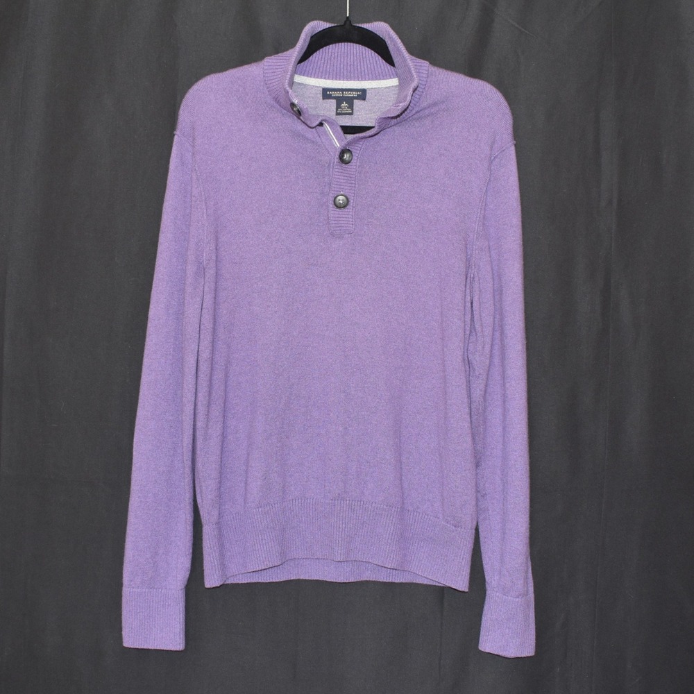 Banana Republic Mens Orchid Purple Cotton Cashmere Button Mock Neck Sweater S